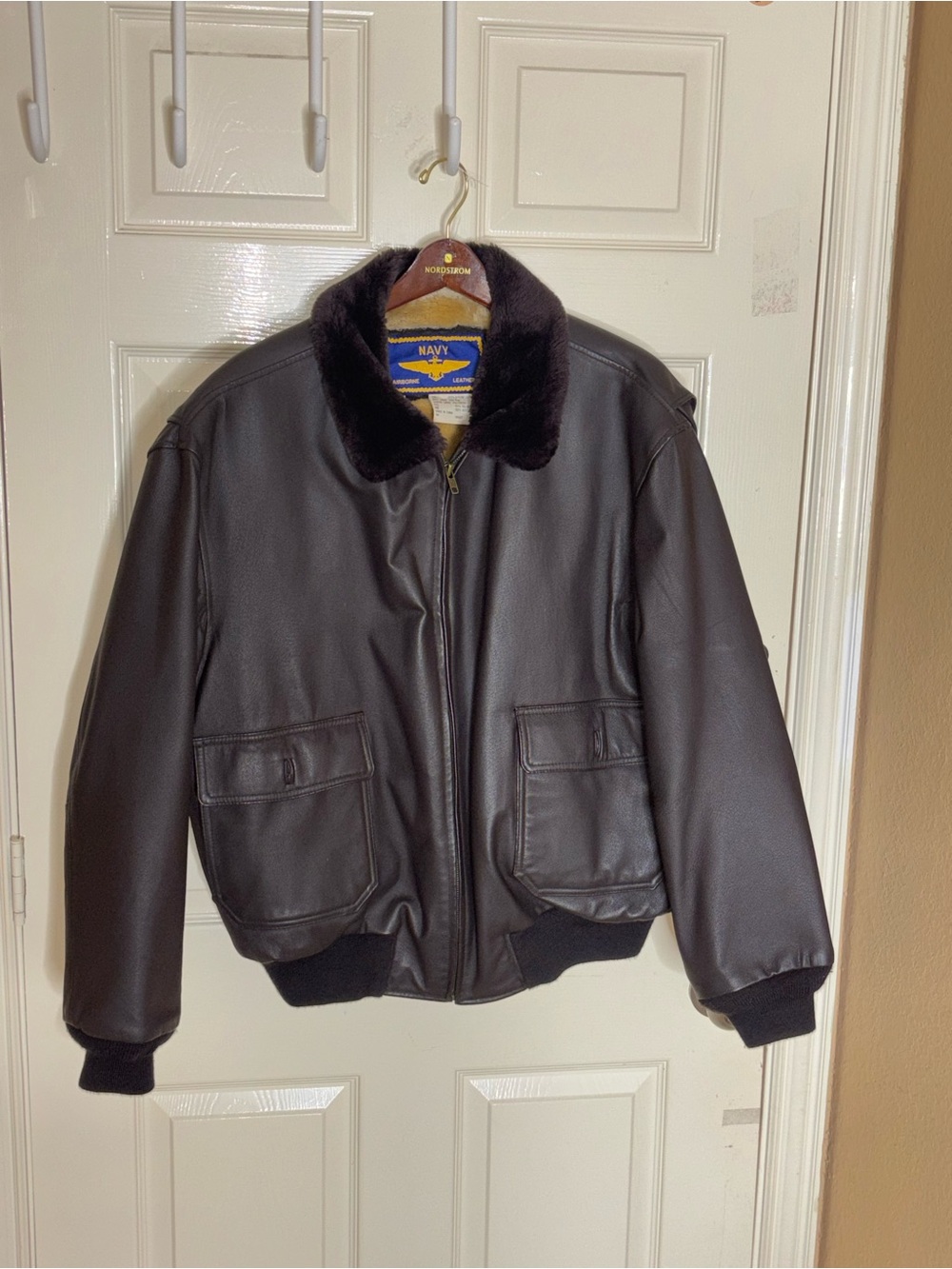 VTG Navy Airborne Leathers Lined Leather Pilots Flight Bomber Jacket L - Picture 11 of 11